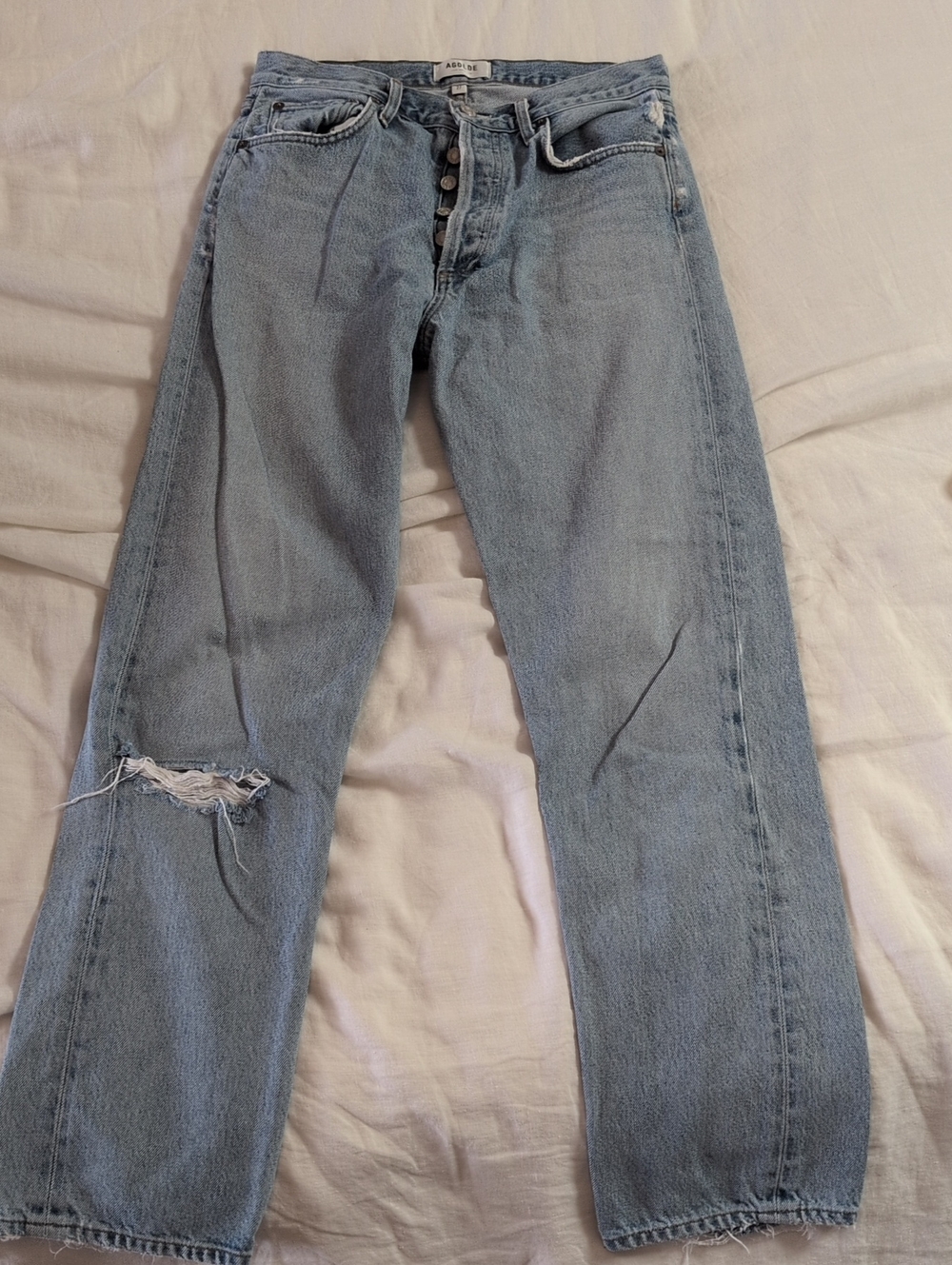 Agolde 90s Pinch Waist Light Blue Distressed High-Rise Straight Jeans